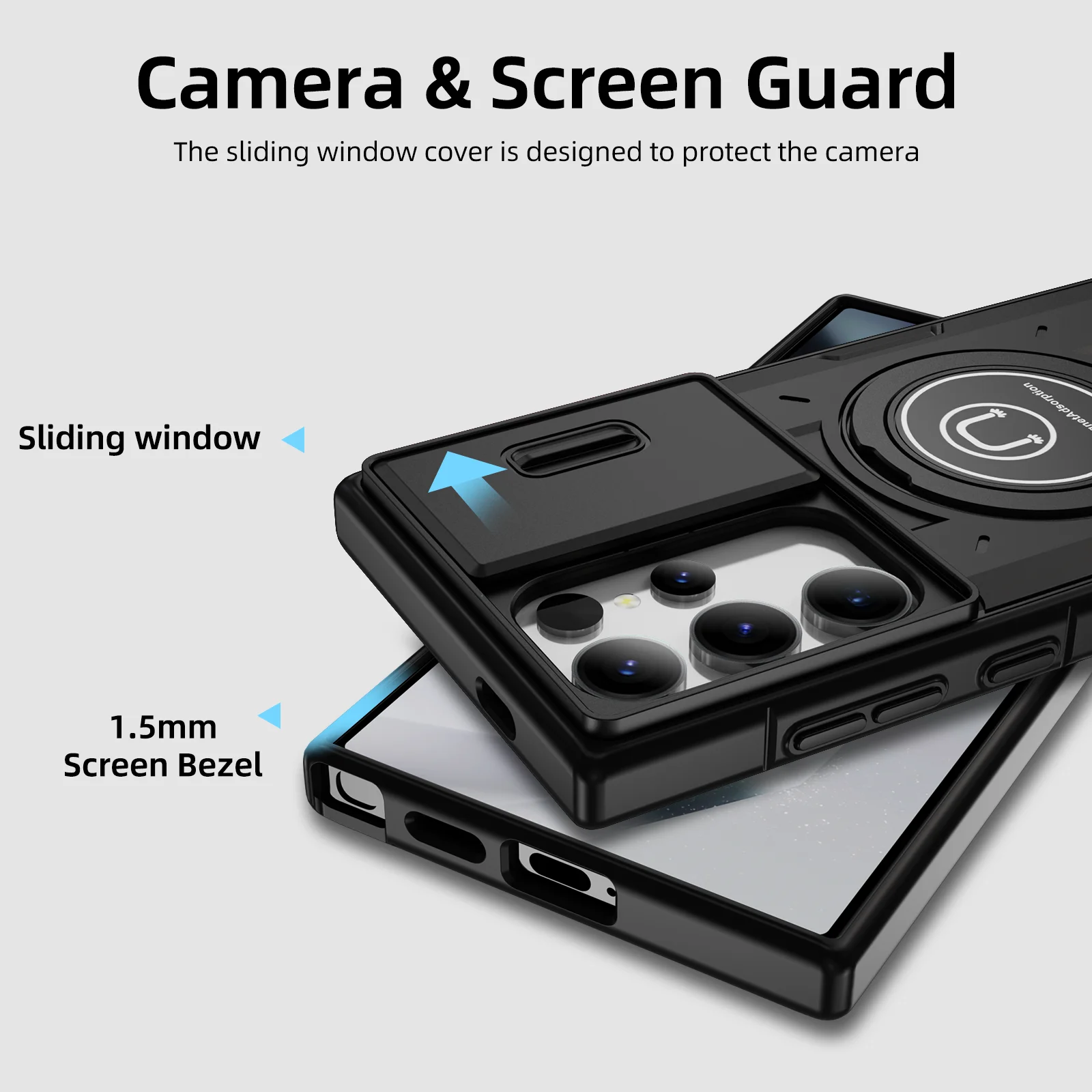 Samsung Galaxy S24 S23 Plus Ultra S22 Case Matte Skin-Friendly Magnetic Rotating Ring Holder Sliding Window Lens Back Cover