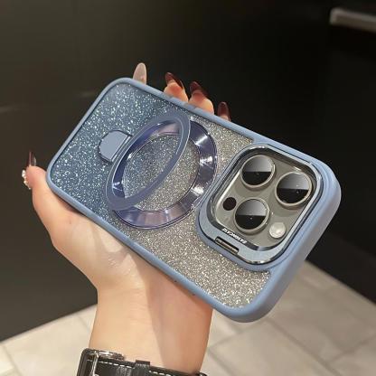iPhone Anti-Yellowing Frame Bracket Glitter Magnetic Phone Case With Rotating Bracket