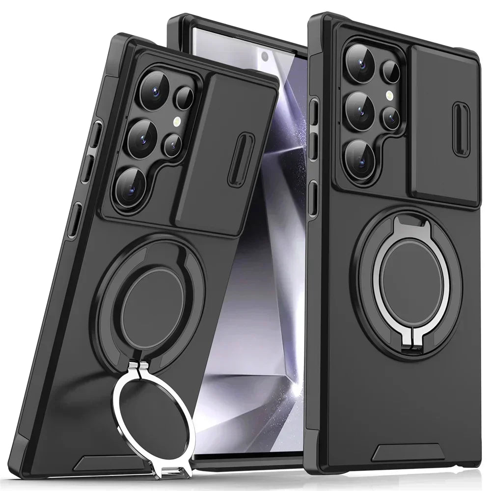New Slide Camera Protection Magnetic Stand Phone Case for Samsung S25 ~ S21 Ultra