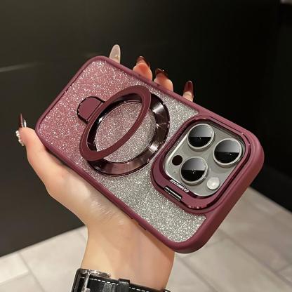 iPhone Anti-Yellowing Frame Bracket Glitter Magnetic Phone Case With Rotating Bracket