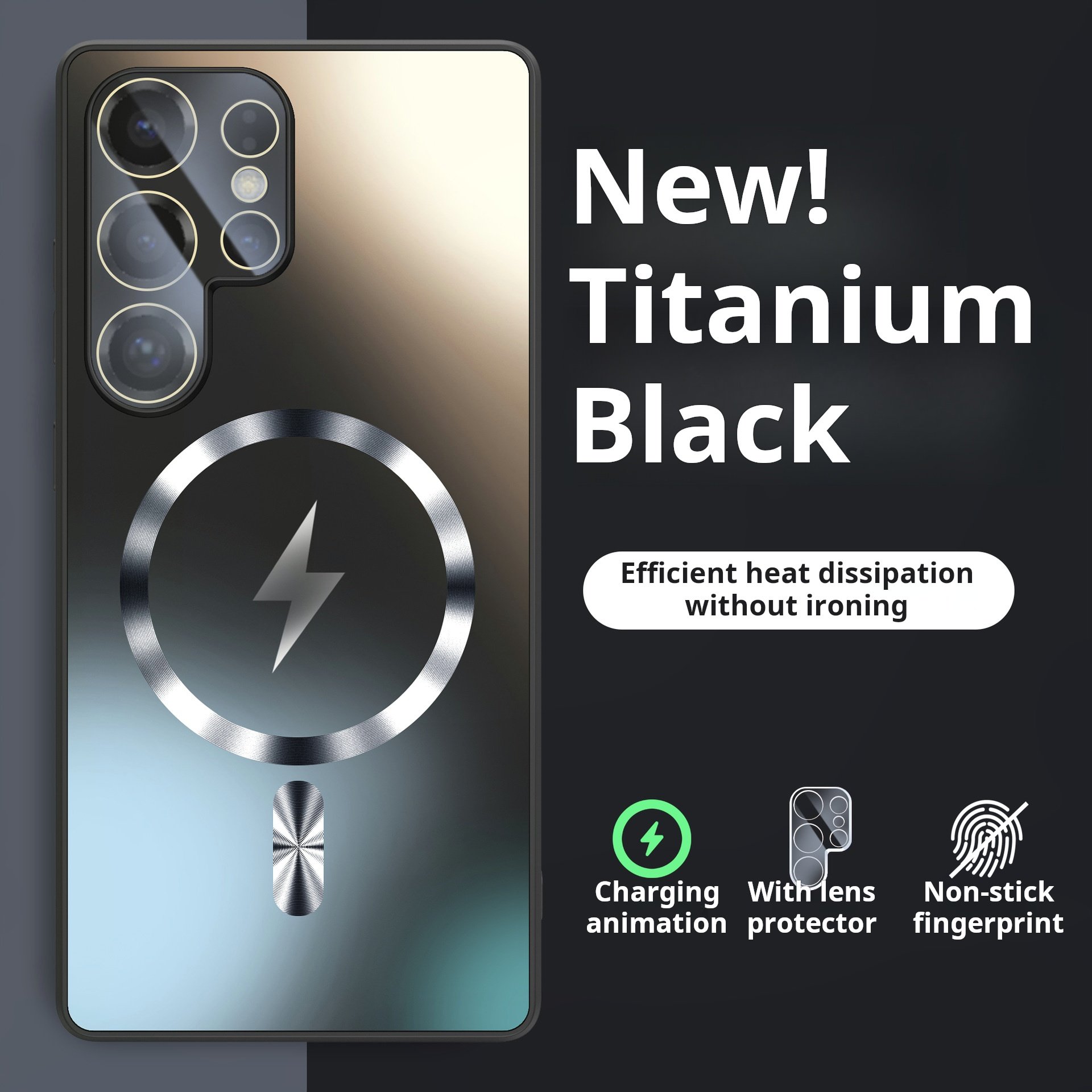 Lightning Magnetic Charging Matte Silky Feel Phone Case With Lens Protection for Samsung S25 S24 S23 Ultra 
