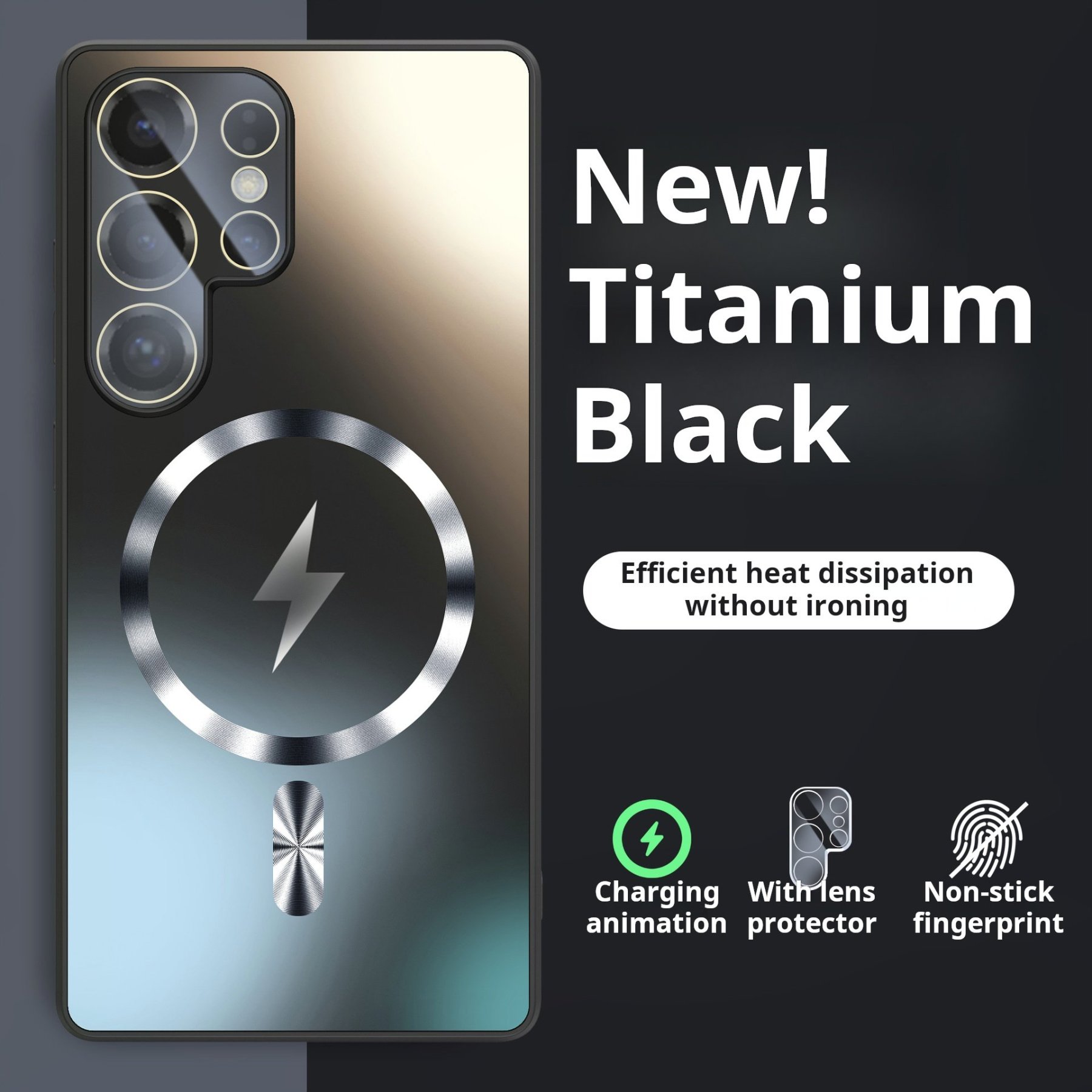 Lightning Magnetic Charging Matte Silky Feel Phone Case With Lens Protection for Samsung S25 S24 S23 Ultra