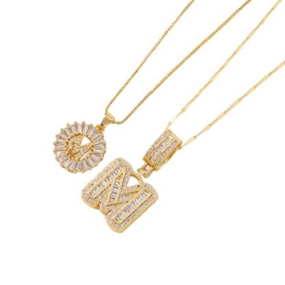 2 Pack - Initial Letter Pendant Necklaces with zircon stones for women fashion jewelry for parties birthdays valentine's day gift