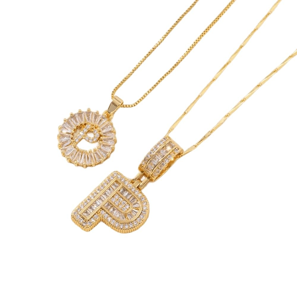 2 Pack - Initial Letter Pendant Necklaces with zircon stones for women fashion jewelry for parties birthdays valentine's day gift