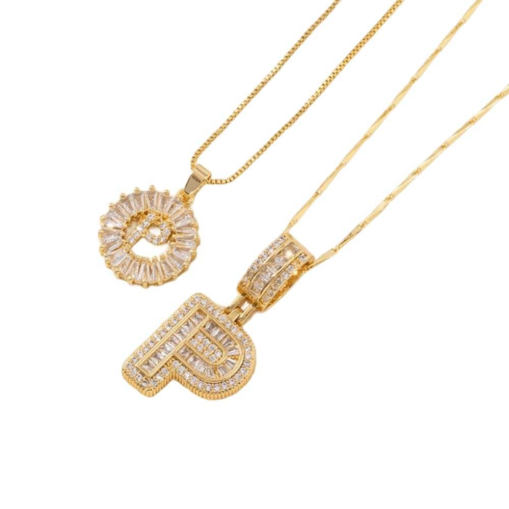 2 Pack - Initial Letter Pendant Necklaces with zircon stones for women fashion jewelry for parties birthdays valentine's day gift