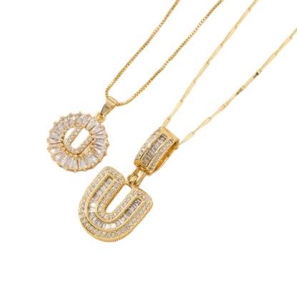2 Pack - Initial Letter Pendant Necklaces with zircon stones for women fashion jewelry for parties birthdays valentine's day gift