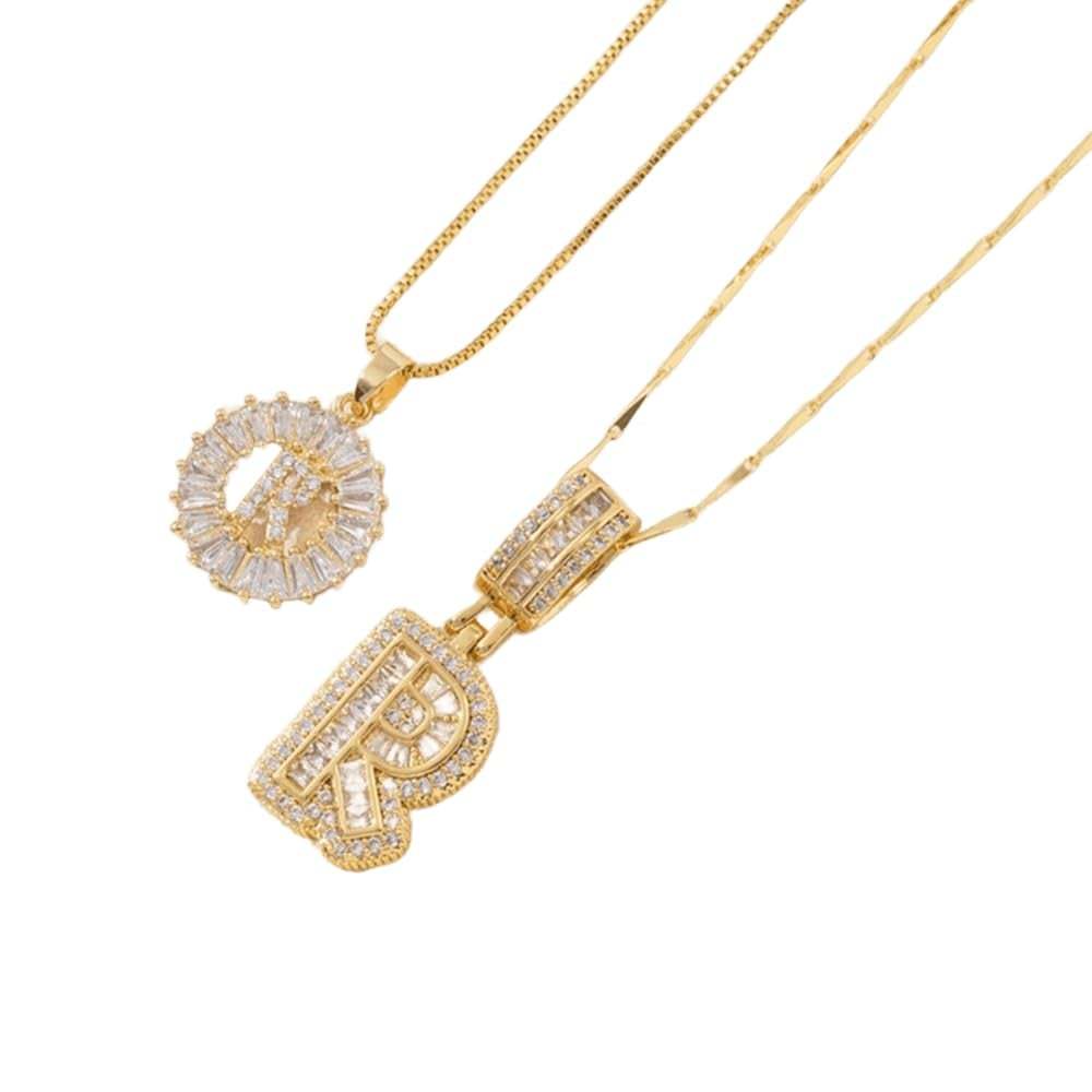 2 Pack - Initial Letter Pendant Necklaces with zircon stones for women fashion jewelry for parties birthdays valentine's day gift