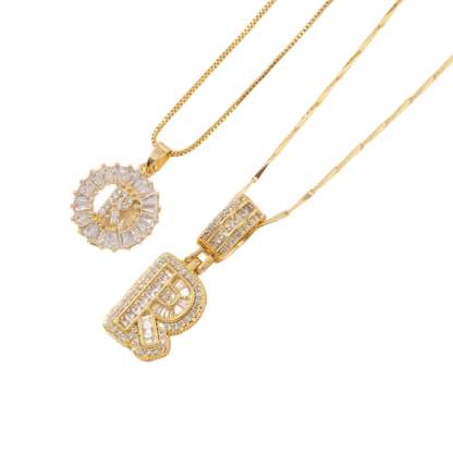 2 Pack - Initial Letter Pendant Necklaces with zircon stones for women fashion jewelry for parties birthdays valentine's day gift
