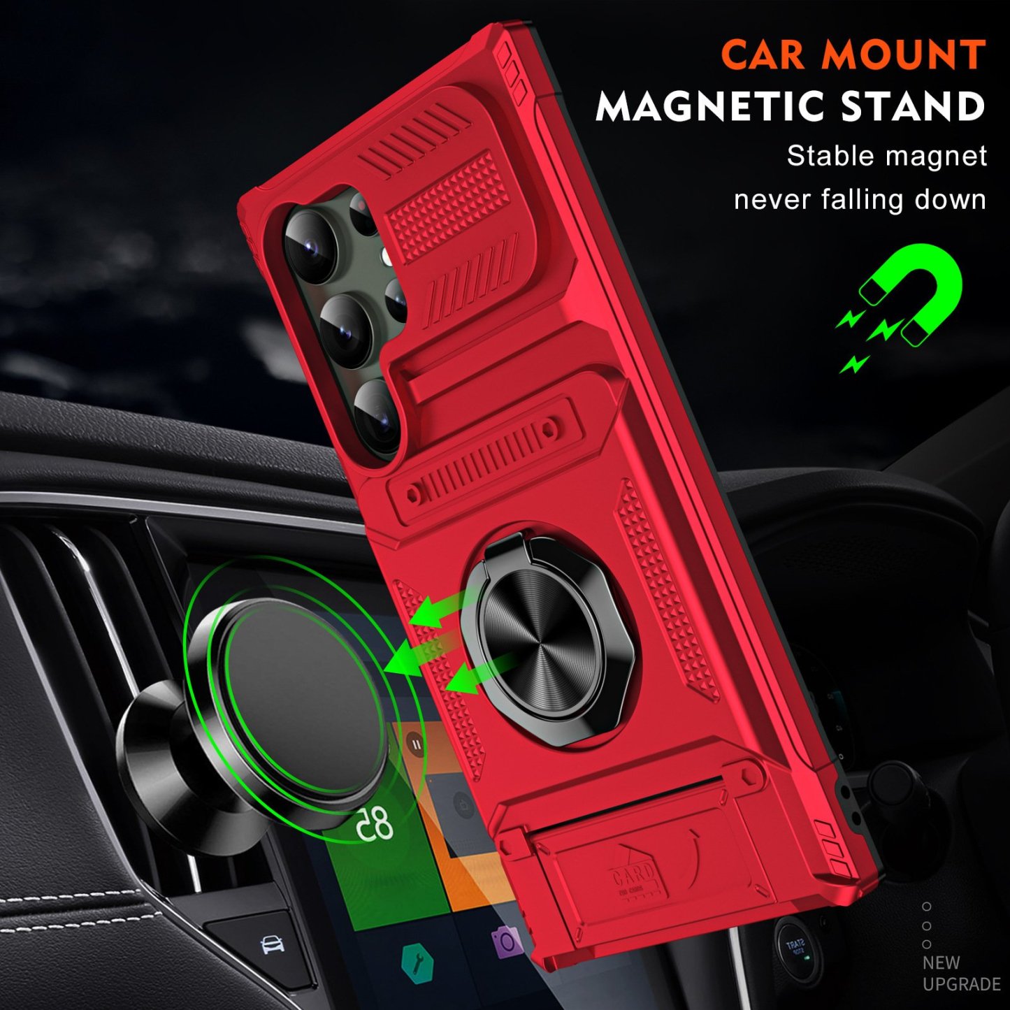 Shockproof Phone Case with Card Holder & 360° Magnetic Ring Stand Dual Layer Protective Phone Case for Samsung Galaxy S25/S24/S23 Ultra Plus FE