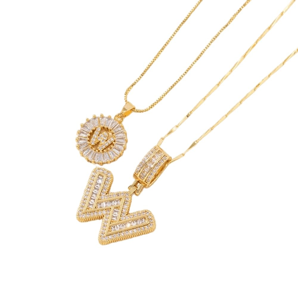 2 Pack - Initial Letter Pendant Necklaces with zircon stones for women fashion jewelry for parties birthdays valentine's day gift