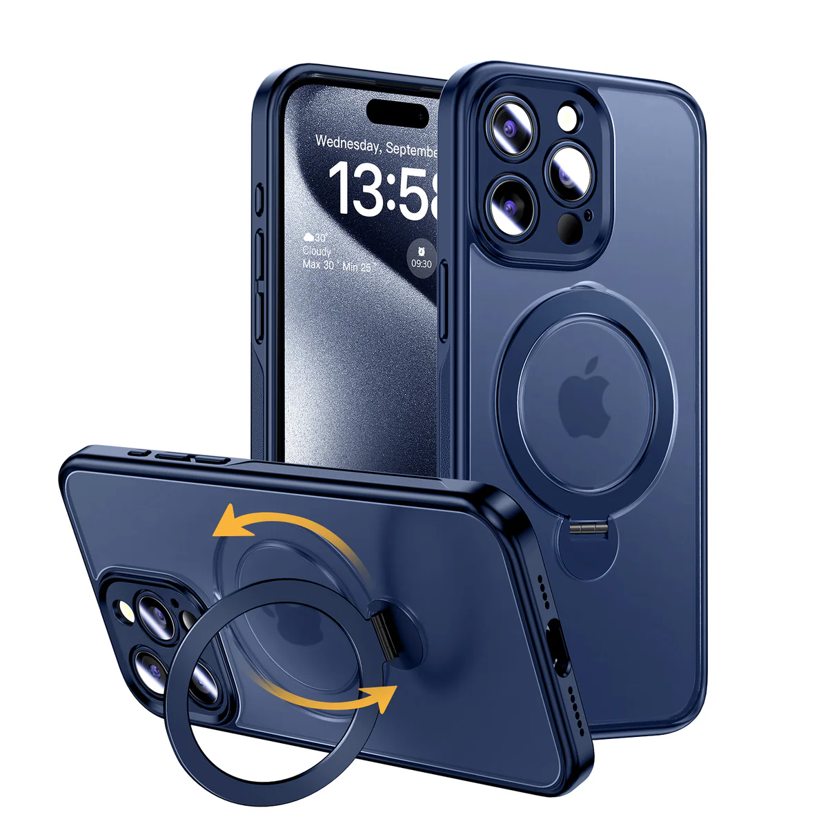 360° Full protection invisible magnetic bracket frosted phone case for iPhone 16 ~ 12 series