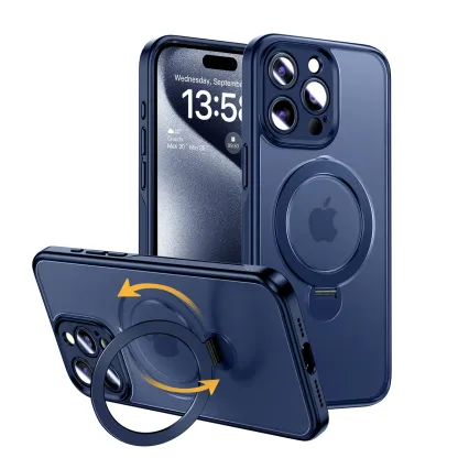 360° Full protection invisible magnetic bracket frosted phone case for iPhone 16 ~ 12 series
