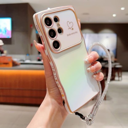 Electroplating large window side love colorful anti-fall phone case with lanyard for Samsung Galaxy S25/S24/S23/S22 ultra