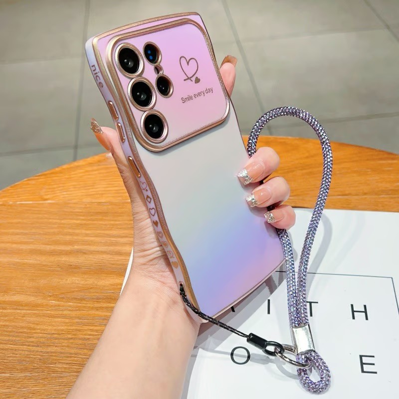 Electroplating large window side love colorful anti-fall phone case with lanyard for Samsung Galaxy S25/S24/S23/S22 ultra