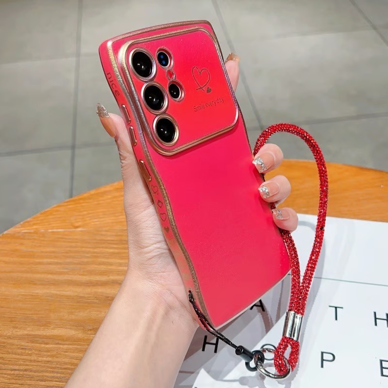 Electroplating large window side love colorful anti-fall phone case with lanyard for Samsung Galaxy S25/S24/S23/S22 ultra