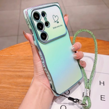 Electroplating large window side love colorful anti-fall phone case with lanyard for Samsung Galaxy S25/S24/S23/S22 ultra
