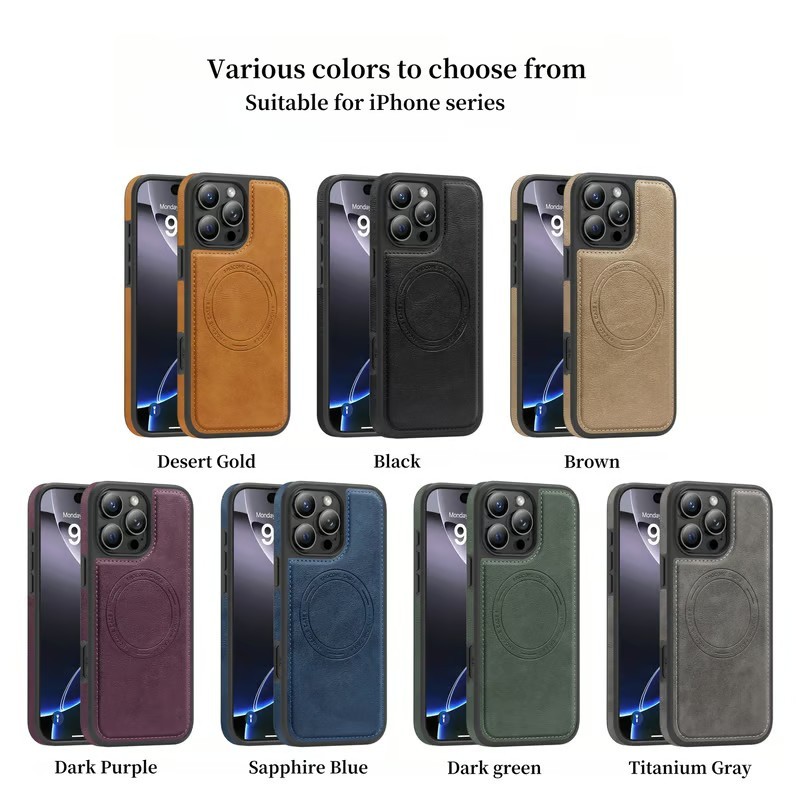 All-around Protection Leather Magsafe Magnetic Charging Phone Case for iPhone 16 ~ 12 Series