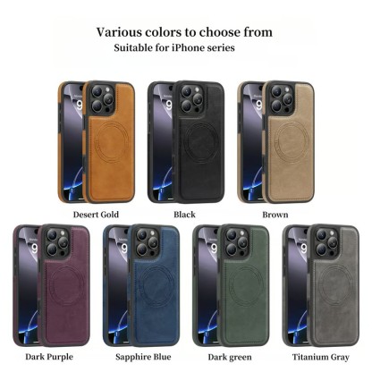 All-around Protection Leather Magsafe Magnetic Charging Phone Case for iPhone 16 ~ 12 Series