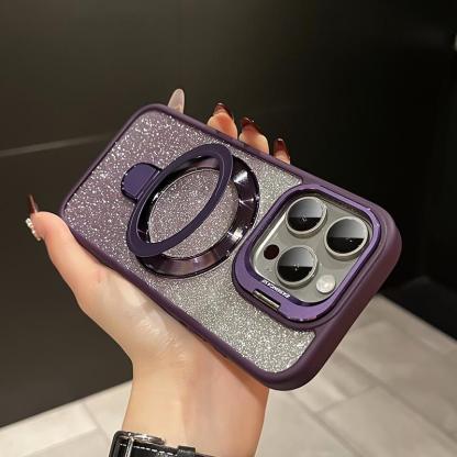 iPhone Anti-Yellowing Frame Bracket Glitter Magnetic Phone Case With Rotating Bracket