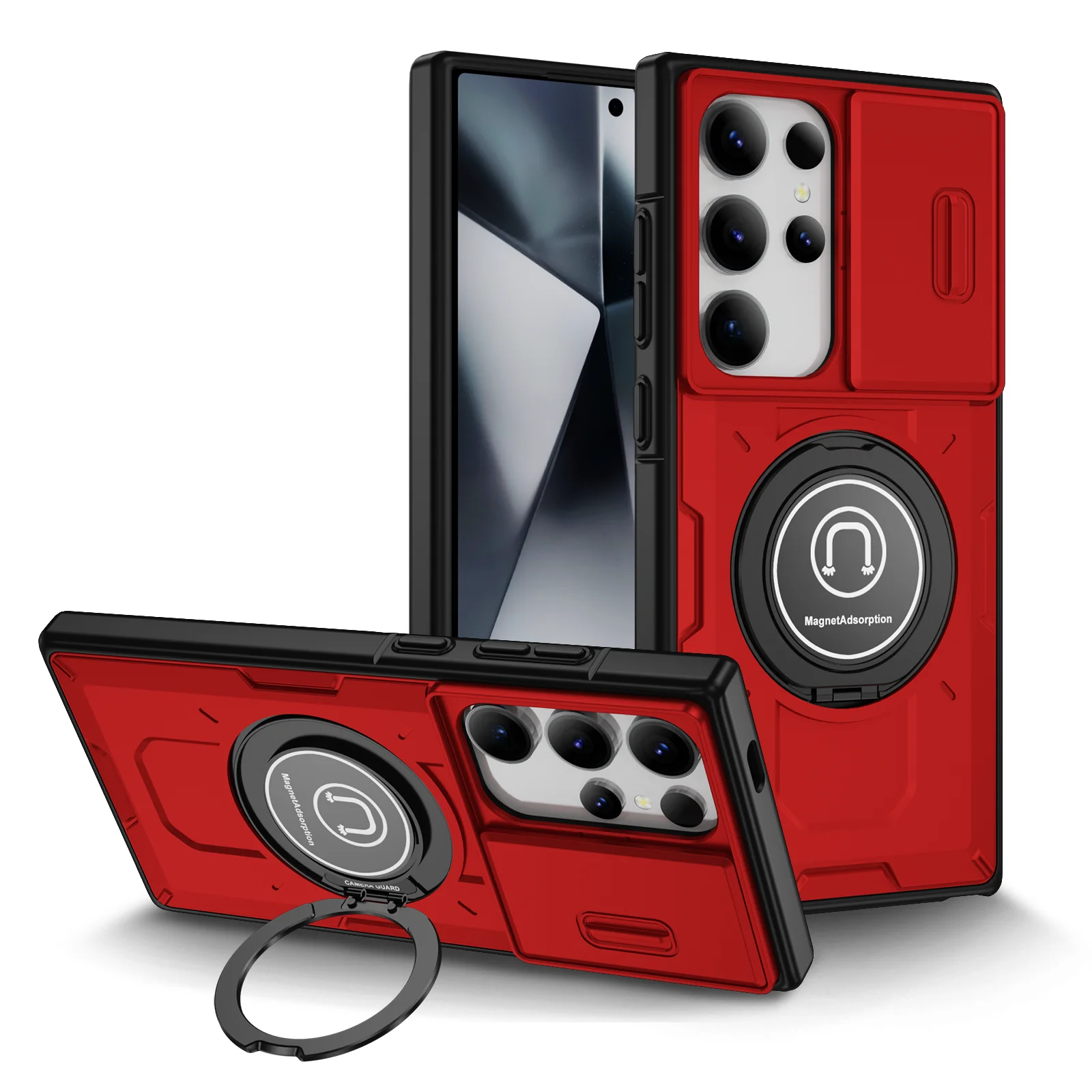Samsung Galaxy S24 S23 Plus Ultra S22 Case Matte Skin-Friendly Magnetic Rotating Ring Holder Sliding Window Lens Back Cover