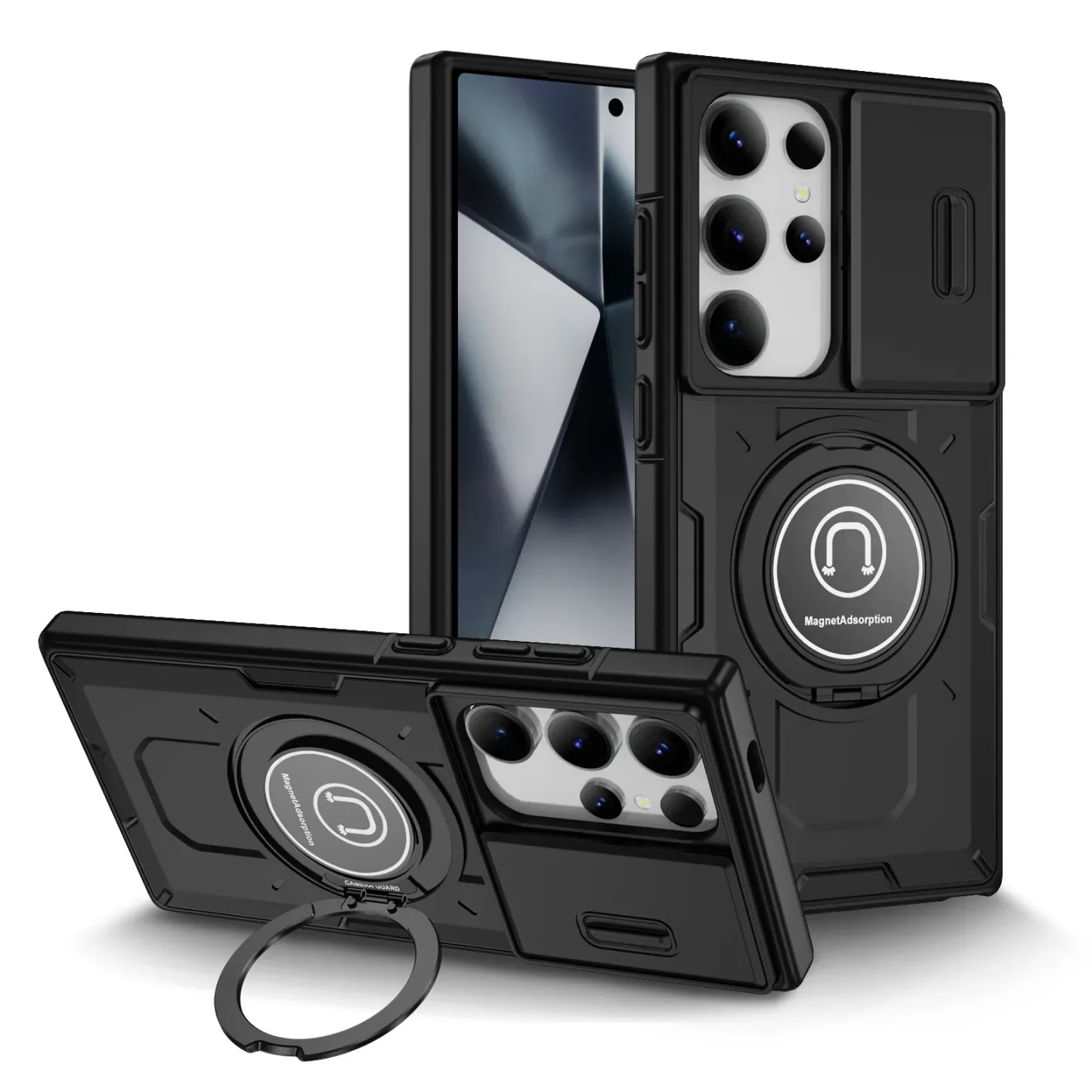 Samsung Galaxy S24 S23 Plus Ultra S22 Case Matte Skin-Friendly Magnetic Rotating Ring Holder Sliding Window Lens Back Cover