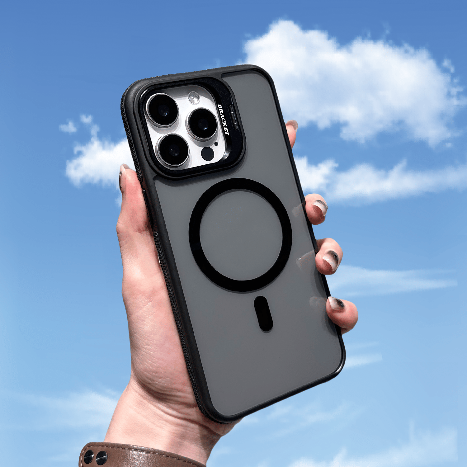 Magnetic Invisible Lens Holder Side Anti-slip Strips Phone Case For iPhone 16/15/14/13/12 Series