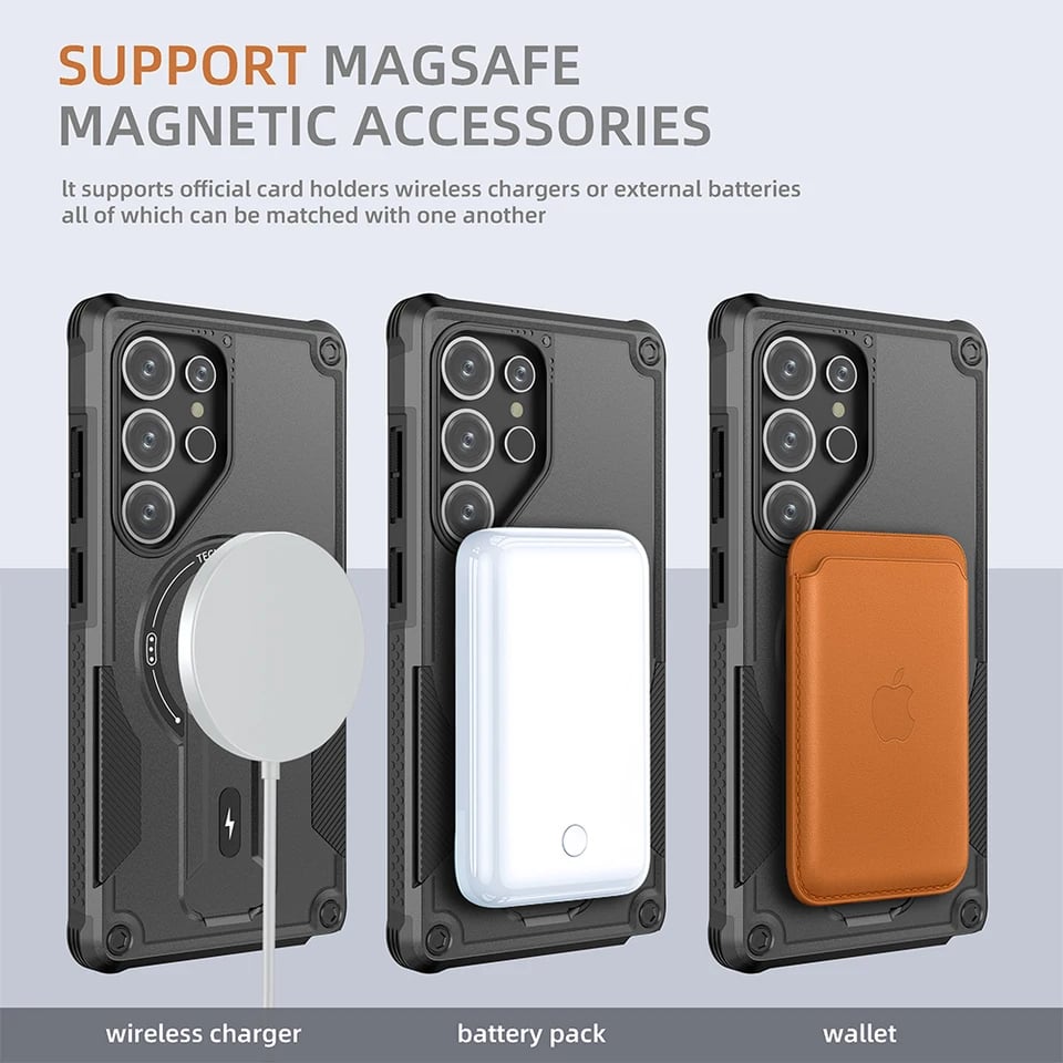 Military-grade anti-fall protective case with magnetic invisible bracket for Samsung