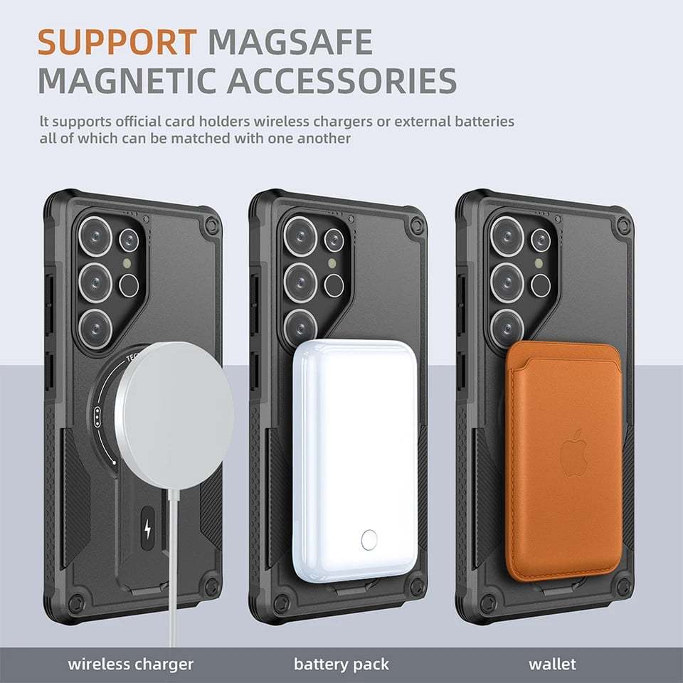 Military-grade anti-fall protective case with magnetic invisible bracket for Samsung