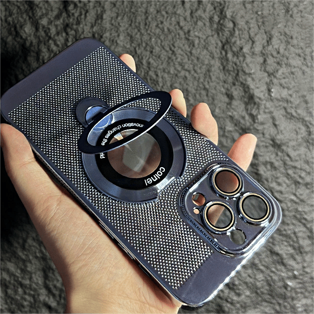 iPhone Electroplated Heat Dissipation and Breathable Phone Case With 360° Rotating Magnetic Bracket