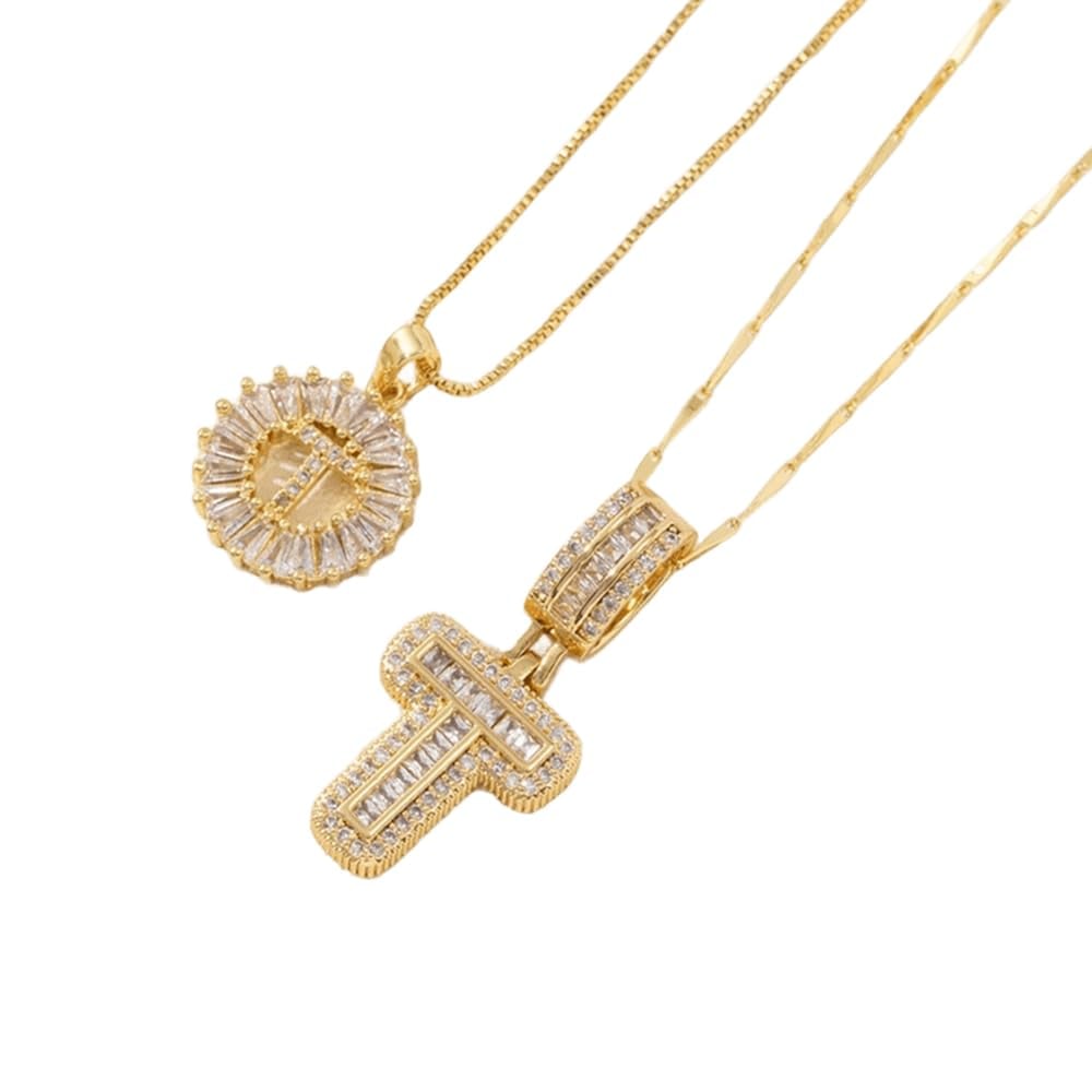 2 Pack - Initial Letter Pendant Necklaces with zircon stones for women fashion jewelry for parties birthdays valentine's day gift
