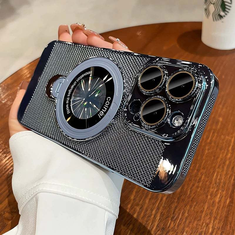 iPhone Electroplated Heat Dissipation and Breathable Phone Case With 360° Rotating Magnetic Bracket