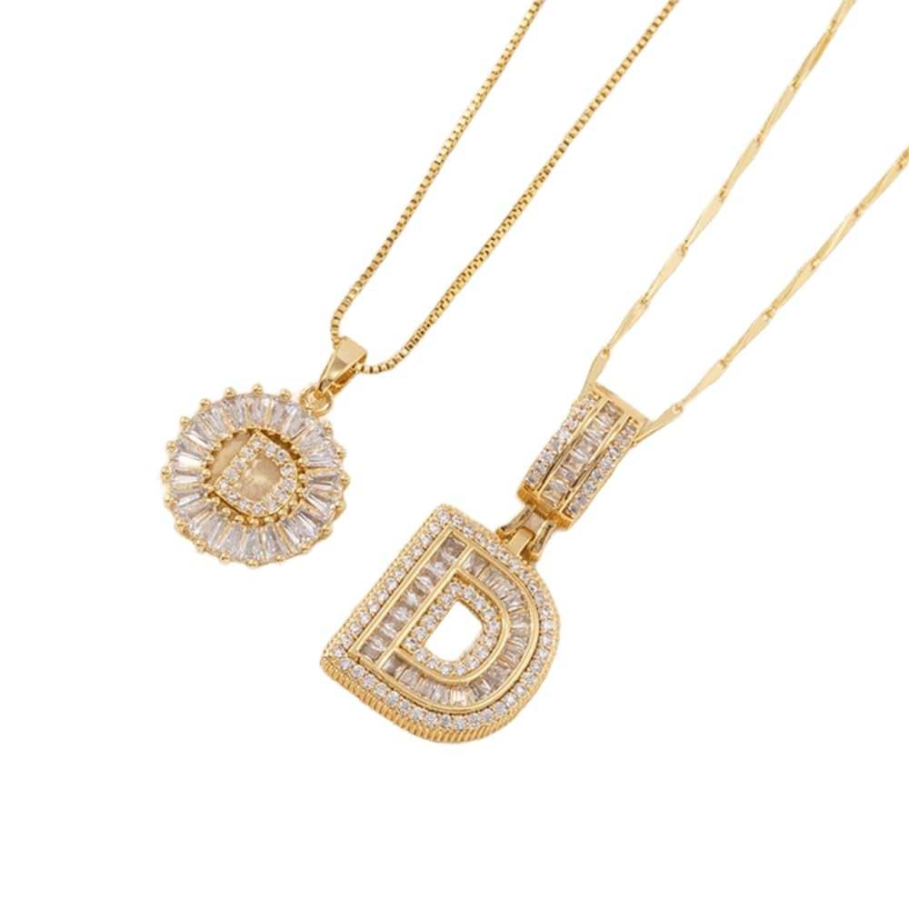 2 Pack - Initial Letter Pendant Necklaces with zircon stones for women fashion jewelry for parties birthdays valentine's day gift