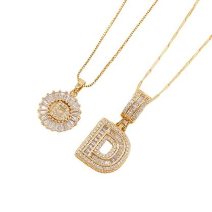 2 Pack - Initial Letter Pendant Necklaces with zircon stones for women fashion jewelry for parties birthdays valentine's day gift