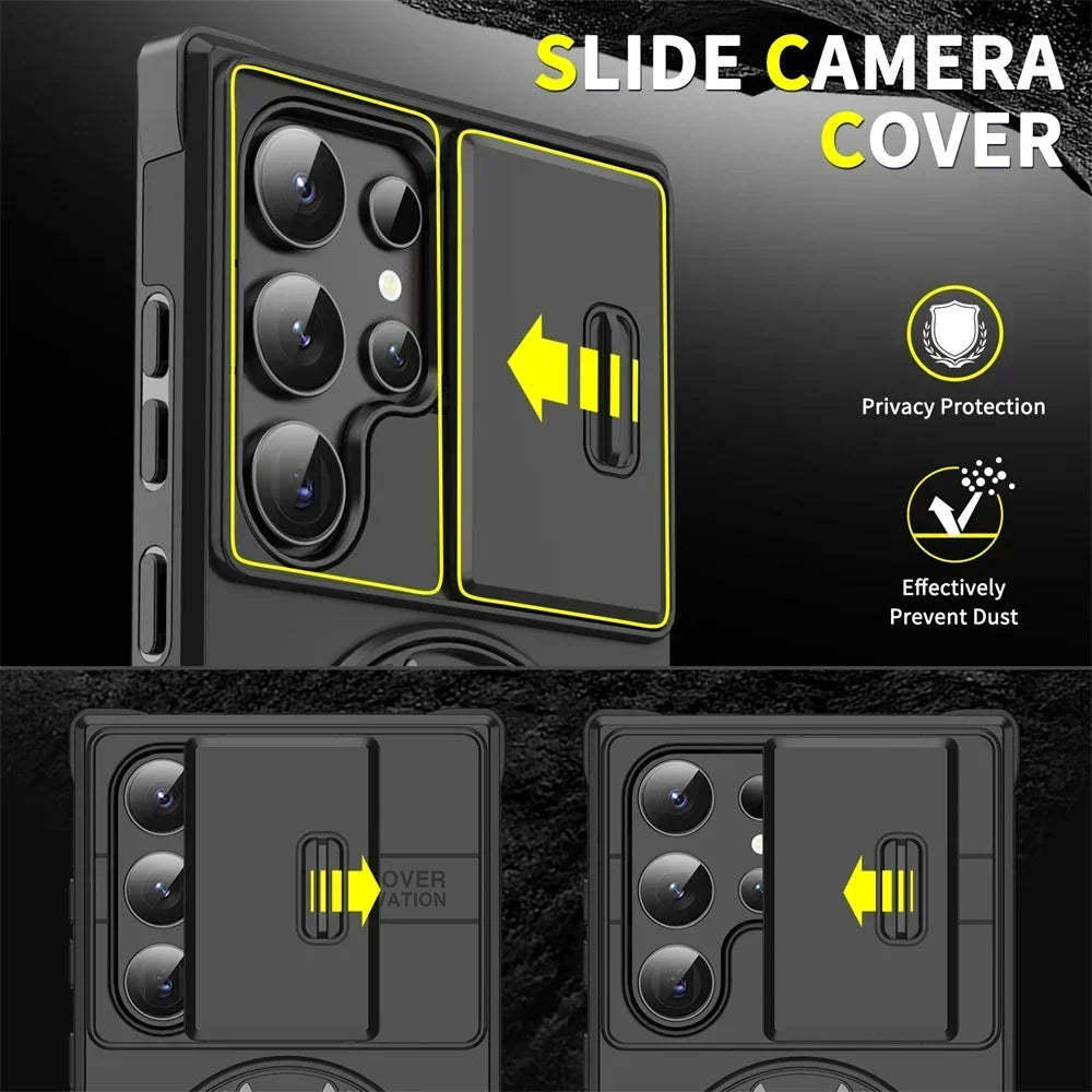 New Slide Camera Protection Magnetic Stand Phone Case for Samsung S25 ~ S21 Ultra