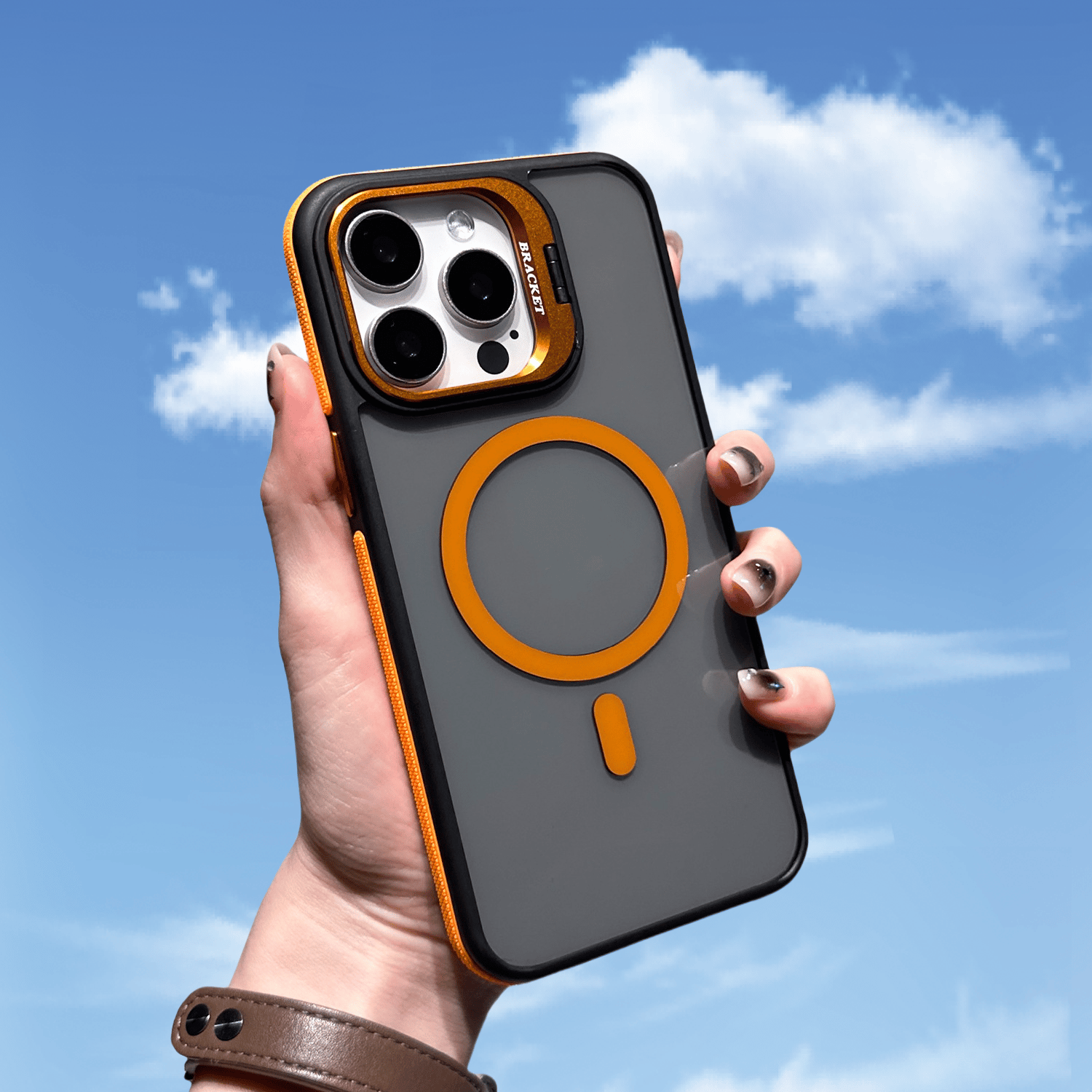 Magnetic Invisible Lens Holder Side Anti-slip Strips Phone Case For iPhone 16/15/14/13/12 Series