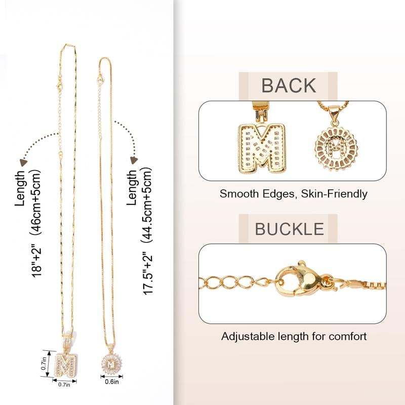 2 Pack - Initial Letter Pendant Necklaces with zircon stones for women fashion jewelry for parties birthdays valentine's day gift