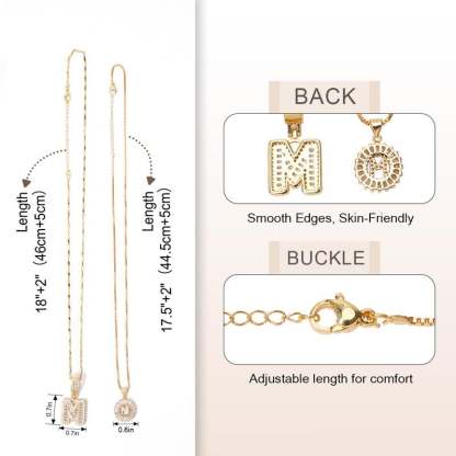 2 Pack - Initial Letter Pendant Necklaces with zircon stones for women fashion jewelry for parties birthdays valentine's day gift