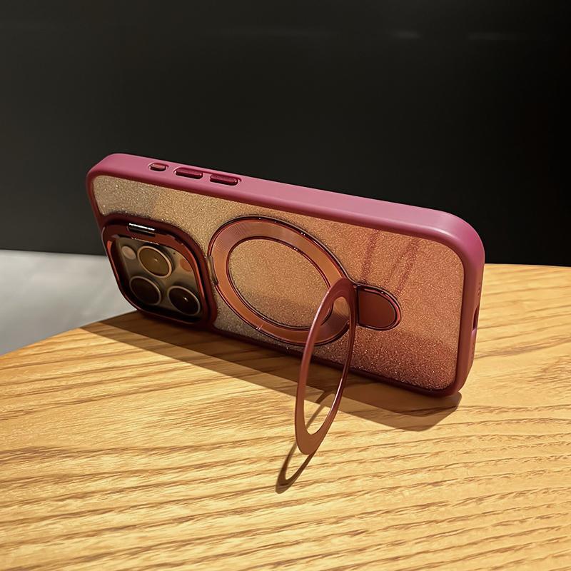 iPhone Anti-Yellowing Frame Bracket Glitter Magnetic Phone Case With Rotating Bracket