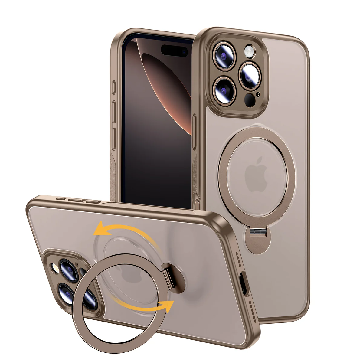 360° Full protection invisible magnetic bracket frosted phone case for iPhone 16 ~ 12 series