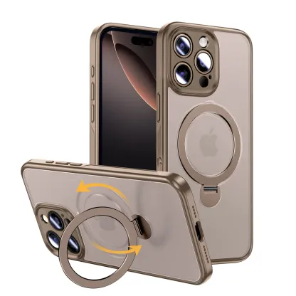 360° Full protection invisible magnetic bracket frosted phone case for iPhone 16 ~ 12 series