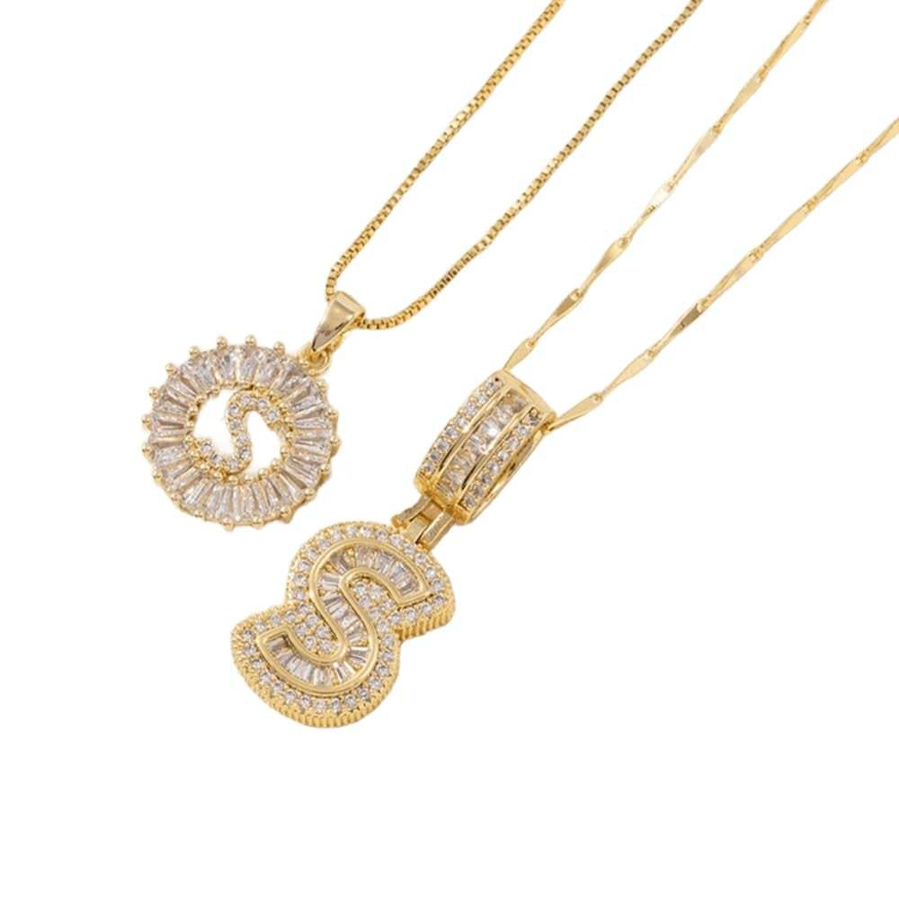 2 Pack - Initial Letter Pendant Necklaces with zircon stones for women fashion jewelry for parties birthdays valentine's day gift