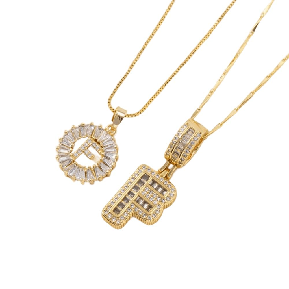 2 Pack - Initial Letter Pendant Necklaces with zircon stones for women fashion jewelry for parties birthdays valentine's day gift