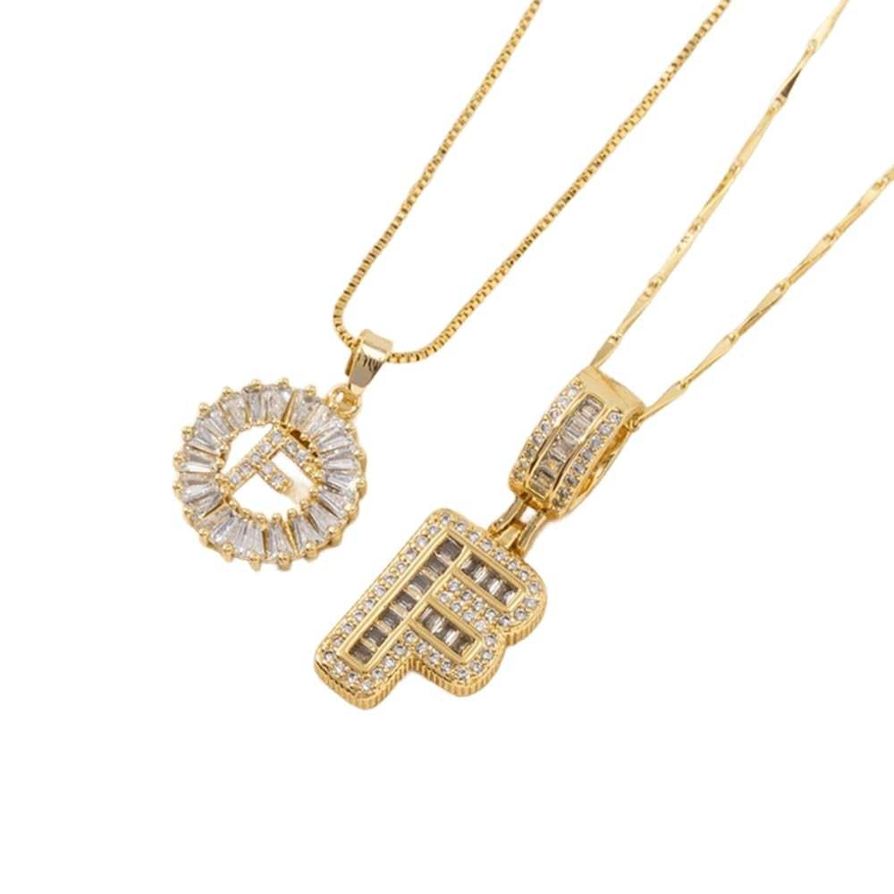 2 Pack - Initial Letter Pendant Necklaces with zircon stones for women fashion jewelry for parties birthdays valentine's day gift