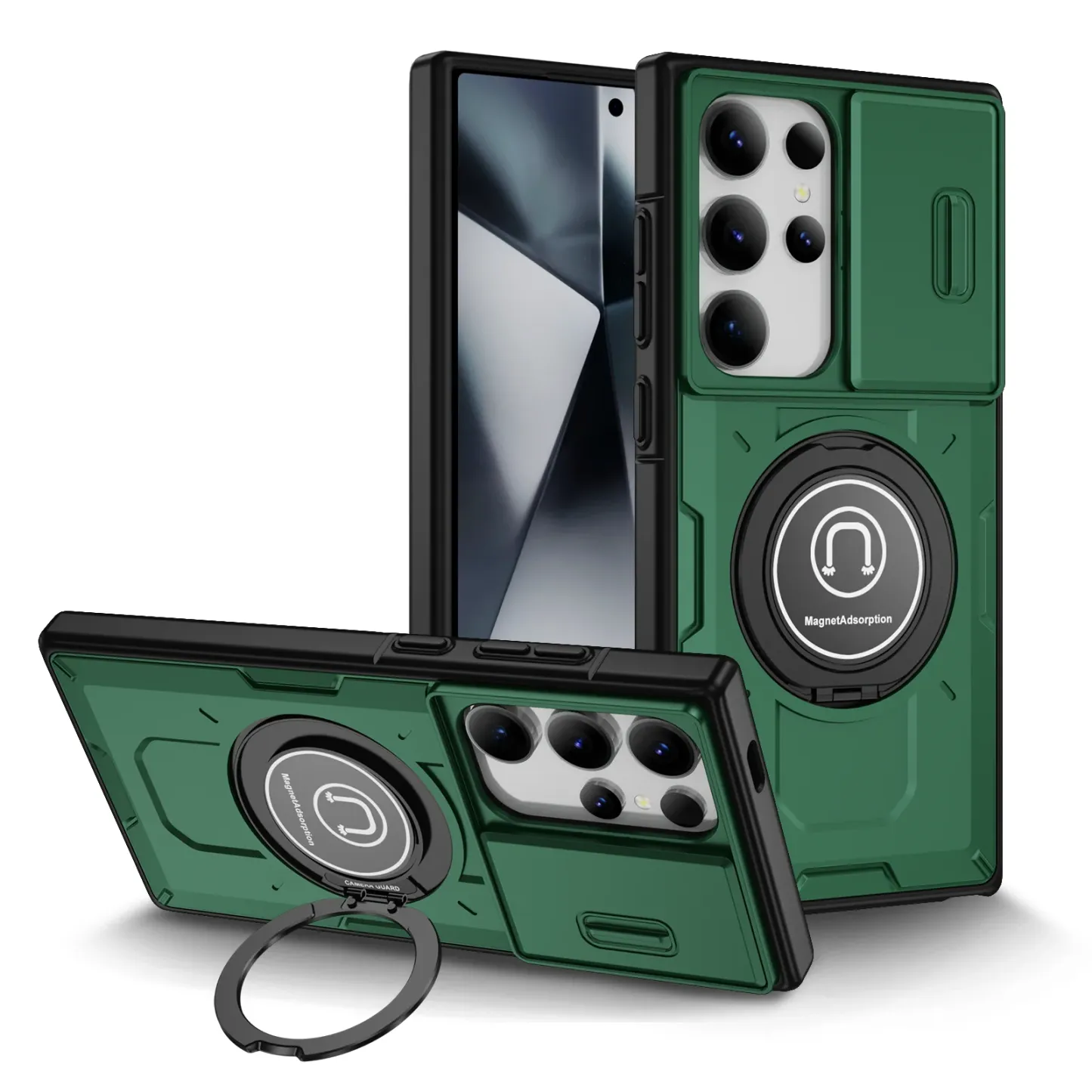 Samsung Galaxy S24 S23 Plus Ultra S22 Case Matte Skin-Friendly Magnetic Rotating Ring Holder Sliding Window Lens Back Cover