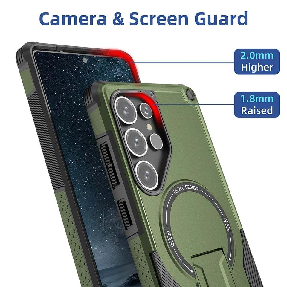 Military-grade anti-fall protective case with magnetic invisible bracket for Samsung