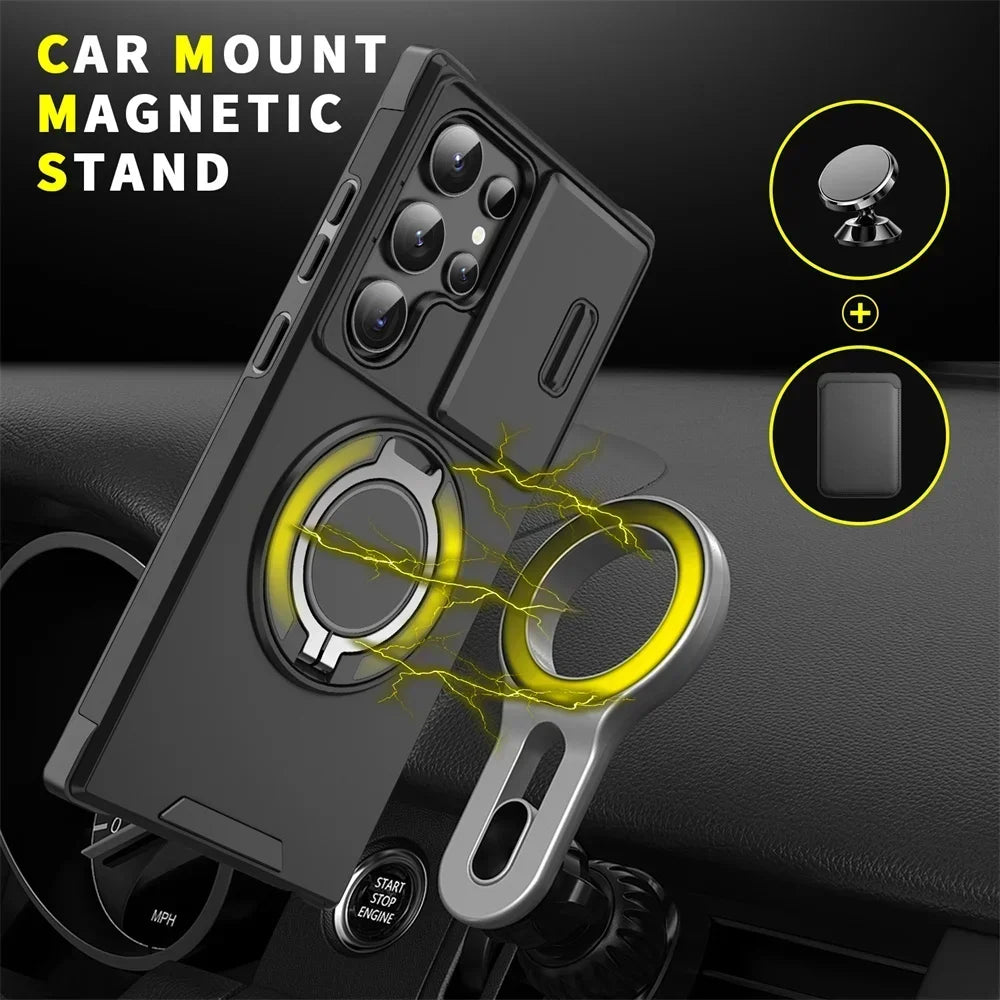 New Slide Camera Protection Magnetic Stand Phone Case for Samsung S25 ~ S21 Ultra