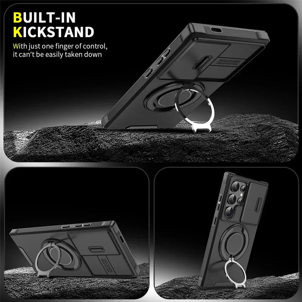 New Slide Camera Protection Magnetic Stand Phone Case for Samsung S25 ~ S21 Ultra