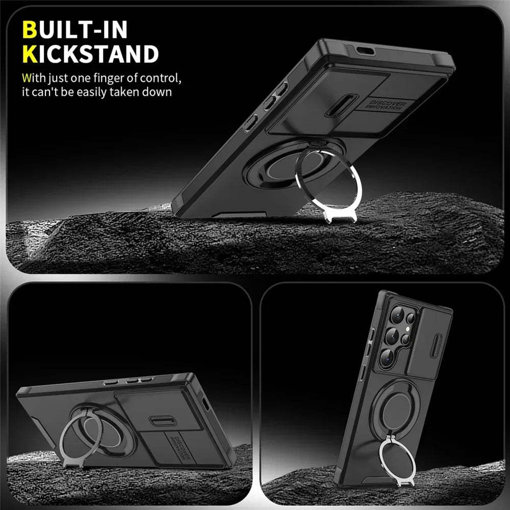 New Slide Camera Protection Magnetic Stand Phone Case for Samsung S25 ~ S21 Ultra