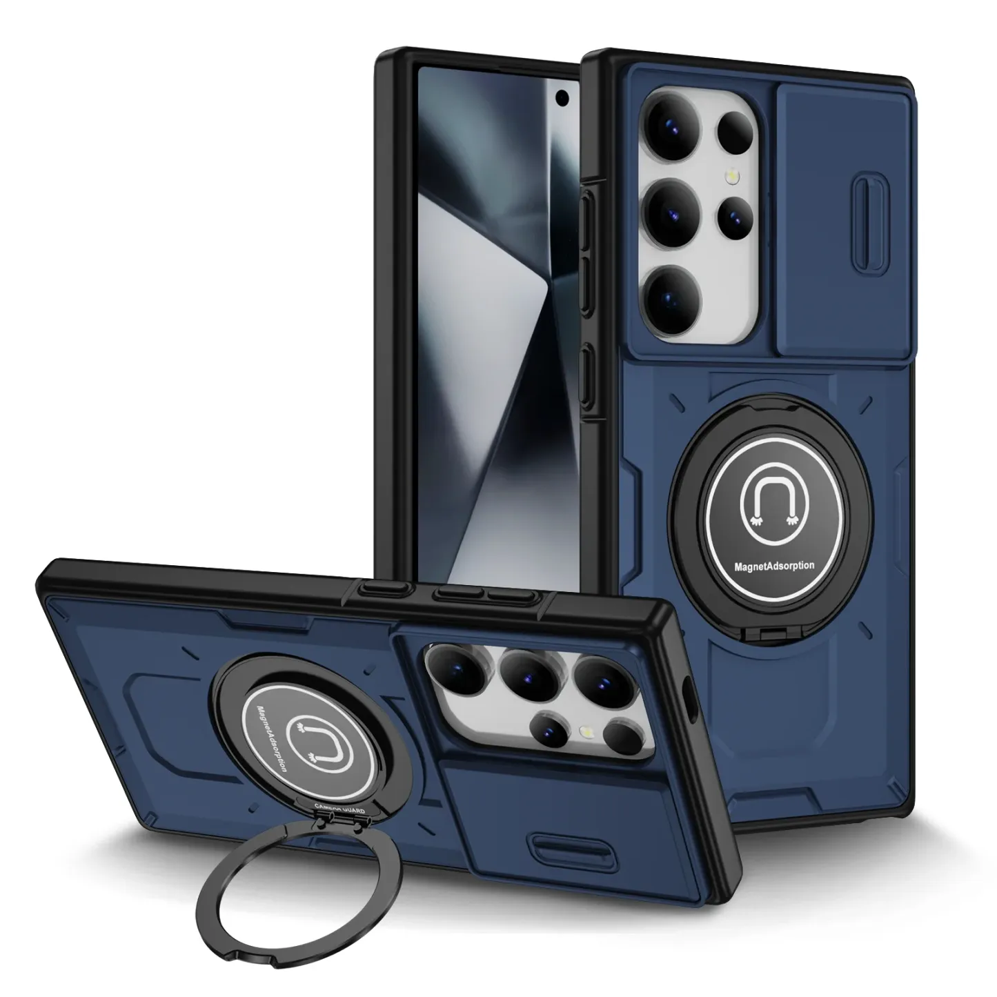 Samsung Galaxy S24 S23 Plus Ultra S22 Case Matte Skin-Friendly Magnetic Rotating Ring Holder Sliding Window Lens Back Cover