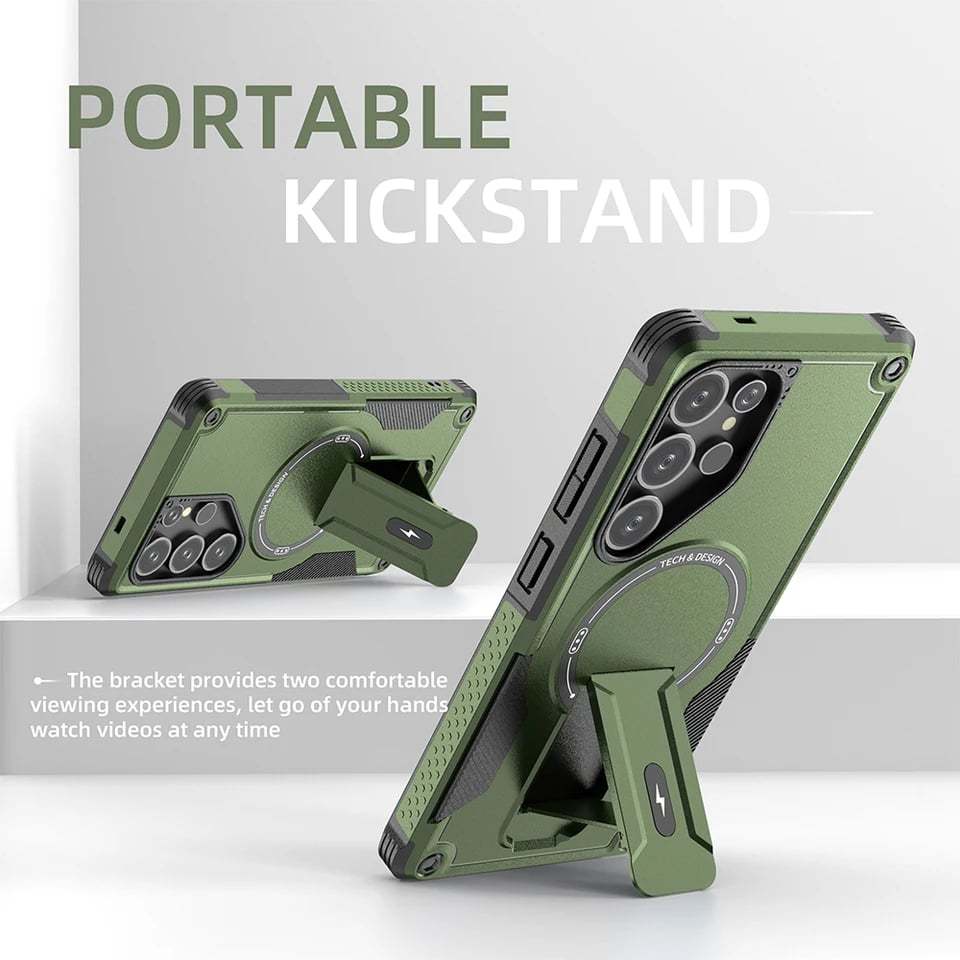 Military-grade anti-fall protective case with magnetic invisible bracket for Samsung